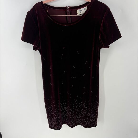 Vintage deep Red velvet beaded short sleeve  Midi Dress women’s 8 - Picture 1 of 8